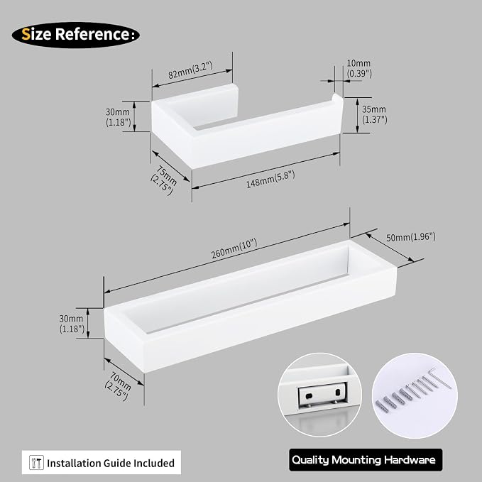 GERZWY Bathroom 2-Piece Accessory Set SUS 304 Stainless Steel Toilet Paper Holder Towel Ring Wall Mount, White