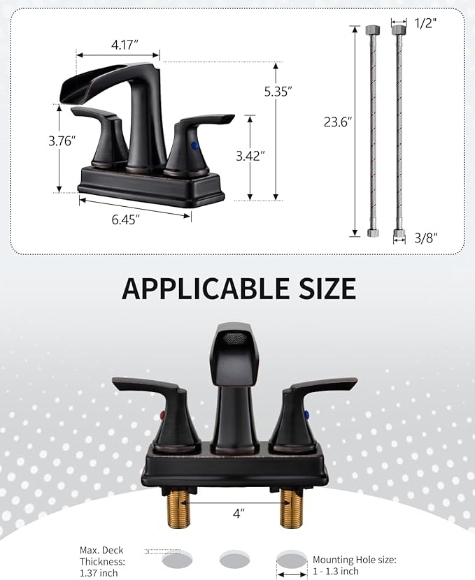 Fapully Bathroom Faucet, Waterfall Bathroom Sink Faucet Widespread, Oil Rubbed Bronze 4 Inch Centerset Faucet for Bathroom Sink with Pop-up Drain