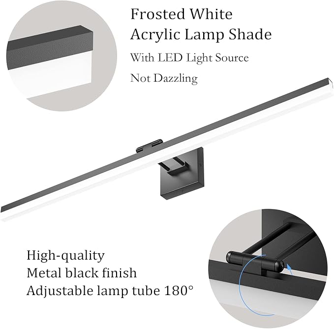 Ralbay 40" Modern LED Matte Black Bathroom Vanity Light 24W Adjustable Black Vanity Lighting Modern LED Bathroom Vanity Light Fixtures Over Mirror (6000K Cool White Light)