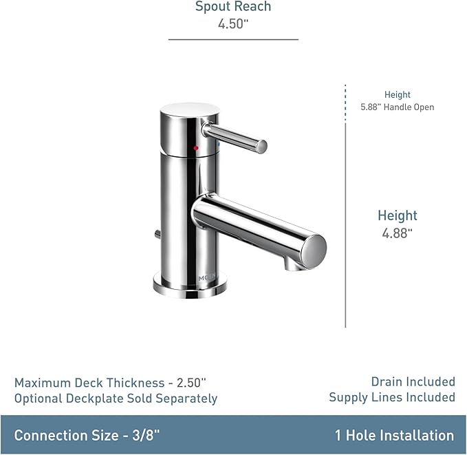 Moen Align Matte Black One-Handle Single Hole Low Profile Modern Bathroom Faucet with Drain Assembly, 6191BL