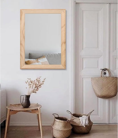 AAZZKANG Rustic Mirrors for Wall Rectangle Wood Frame Mirror Large 26"x18" Decorative for Farmhouse Bedroom Bathroom Living Room Large