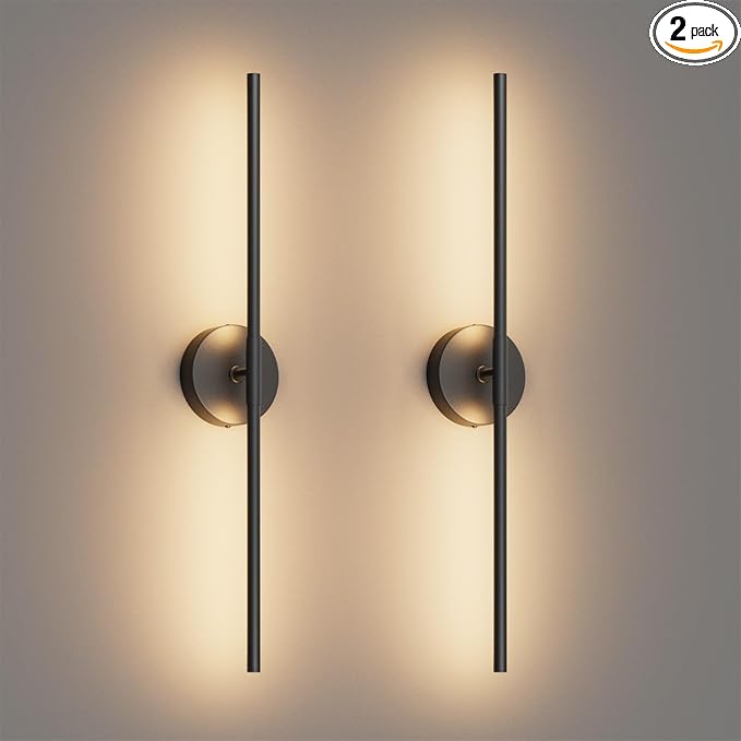 28In Black Wall Sconce Set of Two Hardwired 3000K LED Modern Wall Light Fixture 360° Rotatable for Living Room Hallway Bedroom(2 Pack)