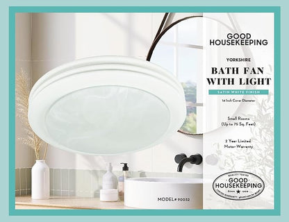 Good Housekeeping (90052 Yorkshire 80 CFM 2.5 Sones Decorative Bathroom Ventilation Exhaust Fan with Light in Satin White