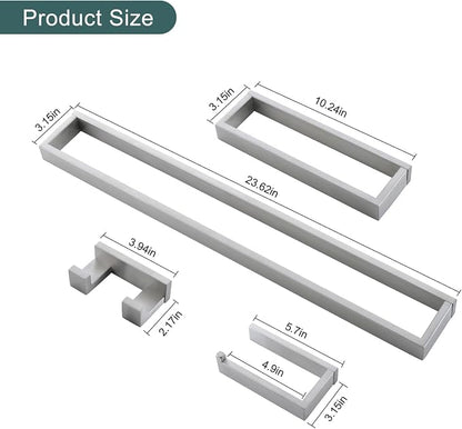 Brushed Bathroom Hardware Accessories Set 4 Pieces Brushed Nickel Towel Bar Set, 23.6 Inch Towel Rack Set SUS304 Stainless Steel Bathroom Set,Wall Mounted