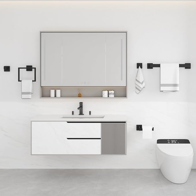 Bathroom Hardware Accessories Set: Bath Towel Bar Set, Towel Racks for Bathroom Wall Mounted, SUS304 Stainless Steel (Matte Black, 10-Pieces)
