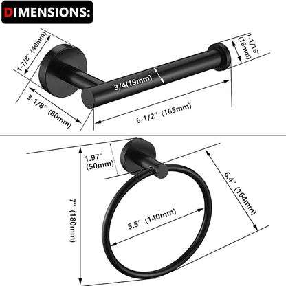 Matte Black Toilet Paper Holder and Hand Towel Ring Set 2 Pieces Bathroom Hardware Accessories Set SUS304 Stainless Steel Heavy Duty Wall Mounted Bathroom Holder…