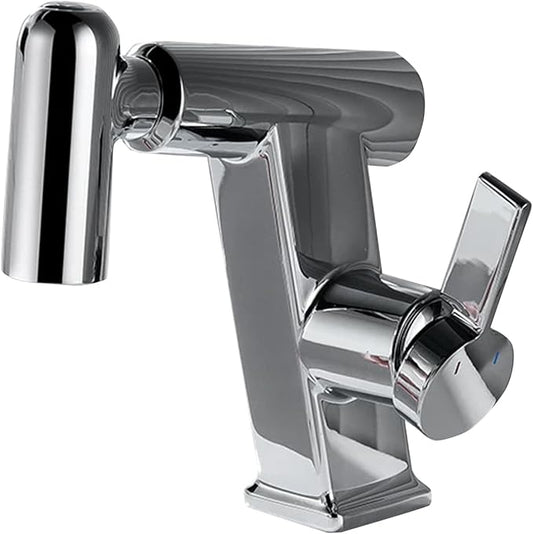 JRUIA White Bathroom Faucet, Brass Sink Mixer Tap, Pull Out Spray, Three Water Output Modes, Modern Swivel Kitchen Faucet,Silver