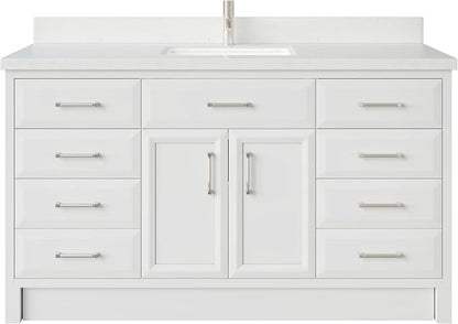Capri III 60" Single Sink Bathroom Vanity With Stealth Organizer, Solid Wood Bathroom Cabinet with Engineered Stone Countertop & Backspalsh, Soft Closing Door & Drawer, Pre-Assembled, White