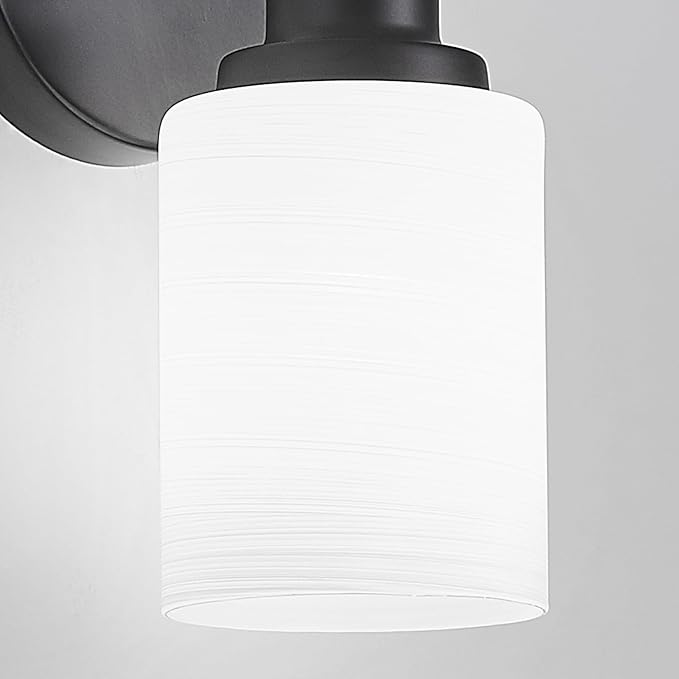4-Light Bathroom Light Fixtures, Black Vanity Lights for Mirror with Textured Milky White Glass Shade, Modern Kitchen Light Fixtures Wall Sconce Light - E26 Base