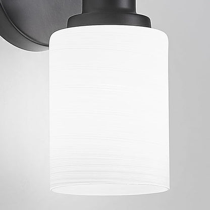 2-Pack, 1-Light Vanity Lights, Matte Black Bathroom Light Fixture with Textured Milky White Glass Shade, E26 Modern Vanity Lighting Fixture for Bathroom Wall Sconce