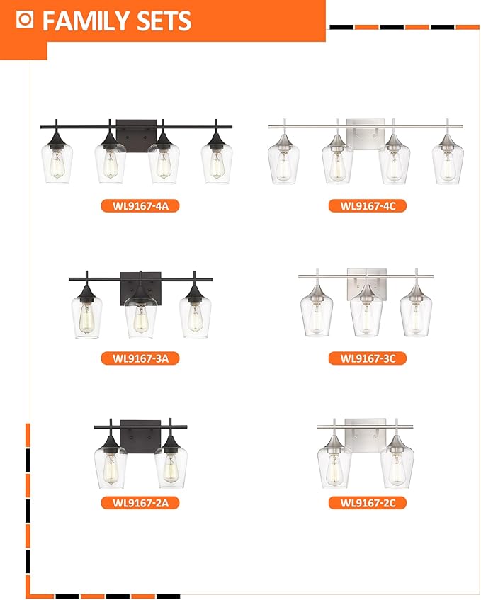 4-Light Bathroom Vanity Lights Over Mirror, 24 Inch Black Vanity Light for Bathroom, Modern Bath Wall Sconce Lighting with Clear Glass, WL9167-4B
