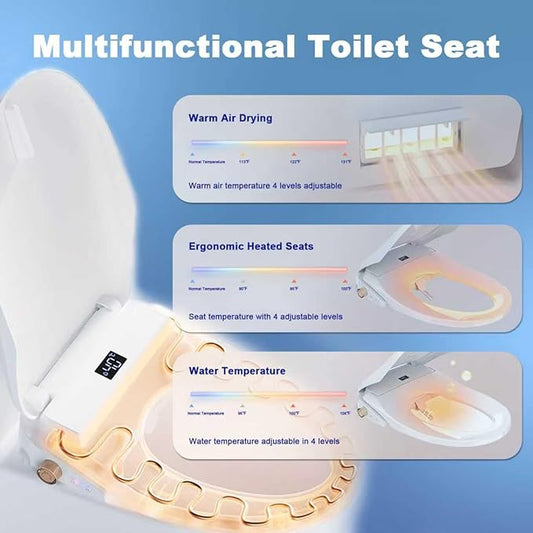 Bidet Toilet Seat,Heated Bidet Seat with Adjustable Warm Water & Pressure,Feminine & Front Rear Wash,Self-Clean Nozzle,Night Light,Slow Close Lid,Display Screen,Wireless Remote,Elongated