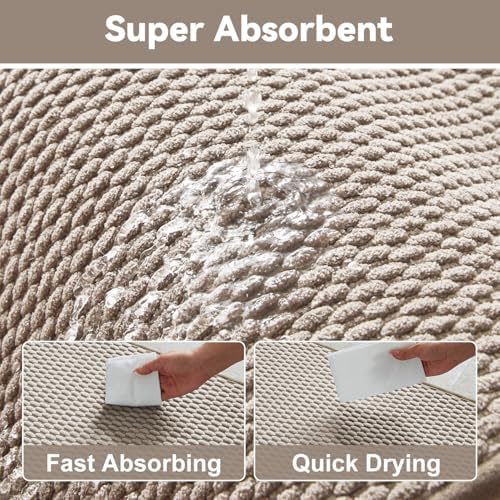 Triohero Toilet Rug, Thin Toilet Rugs U Shaped Washable Non Slip Absorbent Quick Dry Low Pile Toilet Mat, Beige 20"x24" U Shape