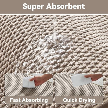 Triohero Toilet Rug, Thin Toilet Rugs U Shaped Washable Non Slip Absorbent Quick Dry Low Pile Toilet Mat, Beige 20"x24" U Shape