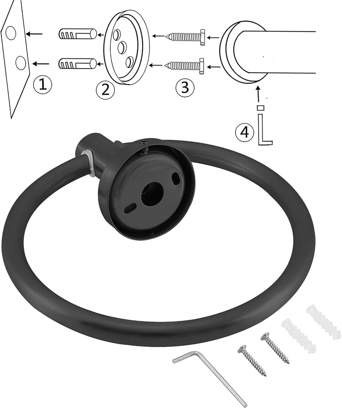 Black Bathroom Hardware Set, Towel Ring & Toilet Paper Holder, Stainless Steel SUS304, Hand Towel Hanger & Toilet Roll Holder, Sturdy Bathroom Accessories for Home or Kitchen