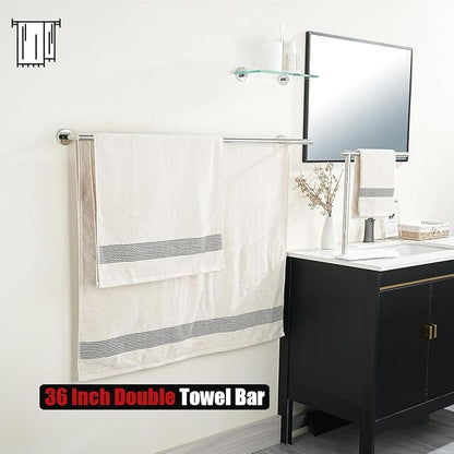 JQK Double Bath Towel Bar, 39 Inch 304 Stainless Steel Thicken 1mm Towel Rack for Bathroom, Bath Towel Holder Polished Chrome Wall Mount, Useable Length 36 Inch, TB100L36-CH