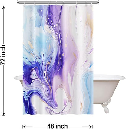 Purple Shower Curtain, Ombre Purple and Blue Marble Shower Curtain for Bathroom Waterproof Abstract Shower Curtain Set with Hooks, 48x72 Inch