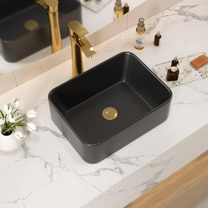 16x12 Black Ceramic Topmount Bathroom Vessel Sink | Black Drop in Top Mount Over Counter Rectangle Bathroom Sink