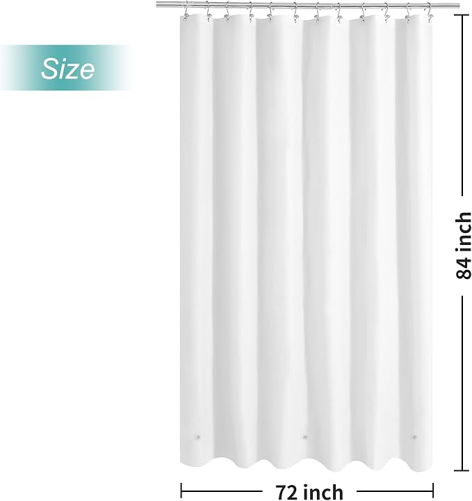 Mrs Awesome Extra Long White Shower Curtain Liner with 3 Magnets, 72x84 | 12 Rustproof Grommets,Long PEVA Plastic Shower Curtain for Bathroom Waterproof, 72 x 84 Inches