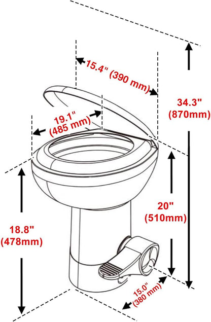 AW RV Toilet Gravity Flush Camper Toilet Elongated 20" High Profile Travel | Trailer Toilet for RV Foot Pedal Flush HDPE Motorhome Caravan Travel Trailer