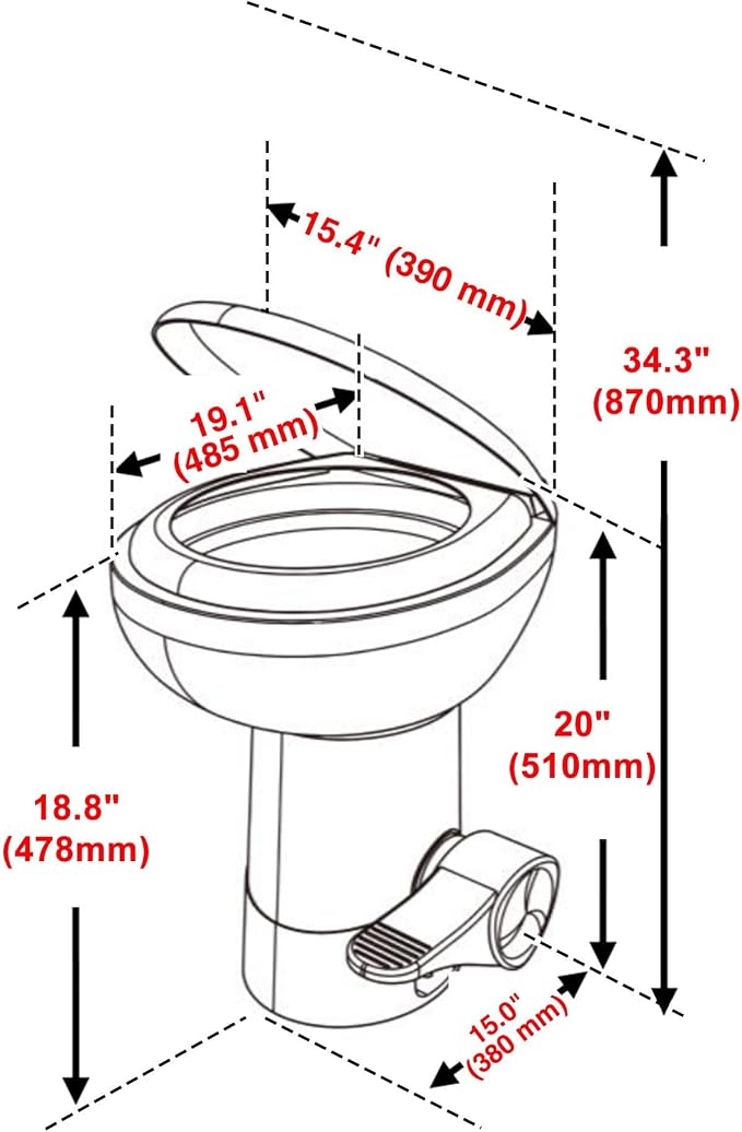 Yescom RV Camper Toilets Gravity Flush 20" High Elongated Foot Pedal for | Travel Trailer Motorhome Caravan White HDPE Portable Restroom Toilet Fits for Marine