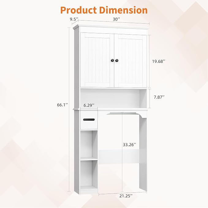 GarveeHome Over the Toilet Cabinet, Double Door Bathroom Storage Organizer, Toilet Rack with Open Storage Shelf, FreeStanding Toilet Shelf Space Saver, for Bathroom, Restroom, Laundry
