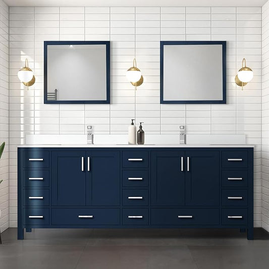 Jacques 84 in. W x 22 in. D Navy Blue Double Bath Vanity and White Quartz Top