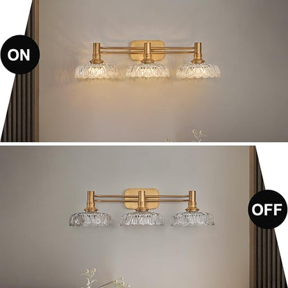 3-Light Bathroom Vanity Light Fixtures Vintage Brass Wall Light Fixtures Vanity Lights Over Mirror for Bedroom Living Room Bathroom