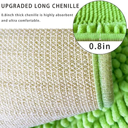 Chenille Bath Mat Microfiber Floor Mat Baby Bath Mat for Kids Washable Bathroom Dry Fast Water Absorbent Shower Mat Area Rugs (19.2" x 31.1", Green)
