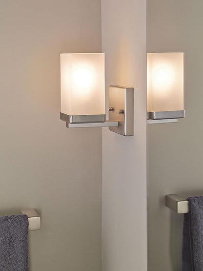 Moen YB8861BN 90 Degree 1-Light Dual-Mount Bath Bathroom Vanity Fixture with Frosted Glass, Brushed Nickel