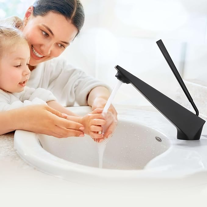 Bathroom Sink Faucet Matte Black, Single Handle Brass Sink Faucet with Unique Design, Single Hole Basin Mixer for Lavatory, Vanity, RV, Modern Farmhouse, Suitable for 1 Hole