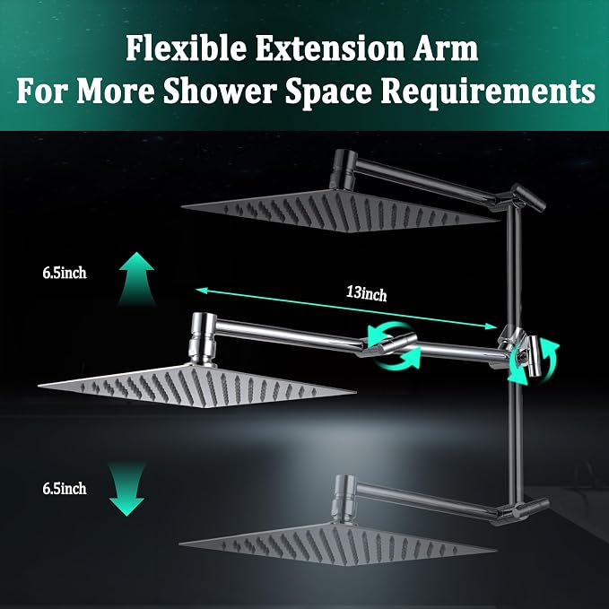 All Metal For California Rain Shower Head with Handheld Spray Combo, YDmeet 8 Inch Rainfall Shower Head, Stainless Steel Handheld, 3 Way Diverter, Adjustable Extended Arm, 71" Long Hose, Chrome