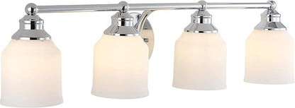 JONATHAN Y 33.25" Chrome Modern Farmhouse LED Vanity Light Wall Sconce Fixture, Frosted White Glass Shade, Dimmable Wall Lamp for Bathroom Mirror Kitchen Sink, UL Listed (JYL7552A)