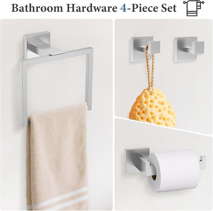 TURS Brushed Bathroom Accessory Set Towel Ring Set Stainless Steel Toilet Paper Holder Towel Ring Robe Hook Wall Mount