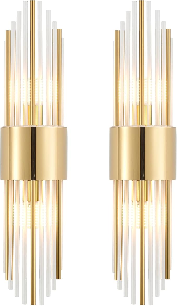Sconces wall set of 2, Gold sconces wall set of 2, 2-Light Modern Brushed Titanium Gold Wall Sconce, Scones lighting, Modern wall sconces, for Living Room, Bathroom, Vanity, Staircase, Hallway