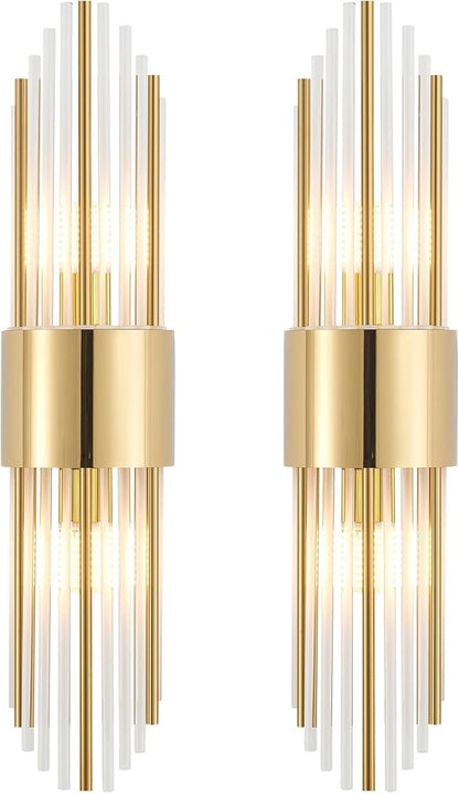 Sconces wall set of 2, Gold sconces wall set of 2, 2-Light Modern Brushed Titanium Gold Wall Sconce, Scones lighting, Modern wall sconces, for Living Room, Bathroom, Vanity, Staircase, Hallway