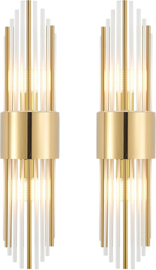 Sconces wall set of 2, Gold sconces wall set of 2, 2-Light Modern Brushed Titanium Gold Wall Sconce, Scones lighting, Modern wall sconces, for Living Room, Bathroom, Vanity, Staircase, Hallway