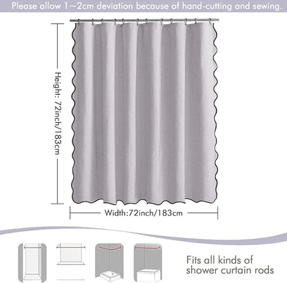 MIULEE Lavender Scalloped Linen Shower Curtain 72x72 Inches | Linen Textured, Waterproof, Washable, 12 Metal Hooks, Heavy Duty Cloth, Black Border, Shower Curtain for Bathroom Bathtub