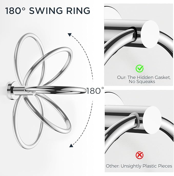 FORIOUS Bathroom Accessories, 4-Piece Bathroom Hardware Set - 18" Towel Bar | Chrome | Towel Hooks, Towel Racks for Bathroom, Toilet Paper Holder Wall Mounted & Towel Ring | SUS304 Stainless Steel