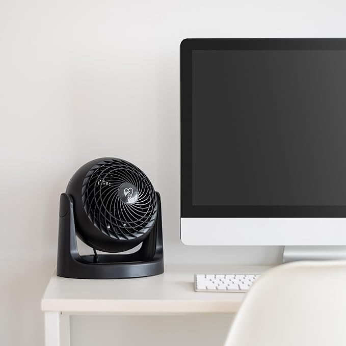 IRIS USA Desk Fan, Air Circulator, 3 Speeds, 52ft Max Air Distance, 360° Adjustable Tilt, 30 db Quiet Motor, Fan for Bedroom, Office, Dorm, Medium, Black