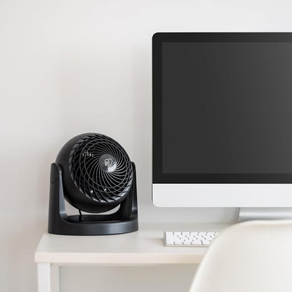 IRIS USA Desk Fan, Air Circulator, 3 Speeds, 52ft Max Air Distance, 360° Adjustable Tilt, 30 db Quiet Motor, Fan for Bedroom, Office, Dorm, Medium, Black