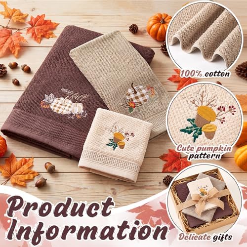 Peryiter 3 Pack Plaid Autumn Pumpkin Decorative Bath Towel Set
