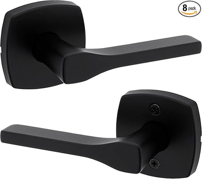 Kwikset Tripoli Lever Interior Passage Door Handle, Lever for Closet and Hallway Doors, Reversible Non-Locking Handle Lever, Matte Black, with Microban Protection (Pack of 8)