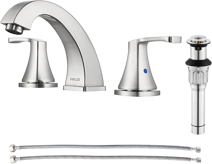 PARLOS Widespread Double Handles Bathroom Faucet with Pop Up Drain and cUPC Faucet Supply Lines, Brushed Nickel, Doris 14172