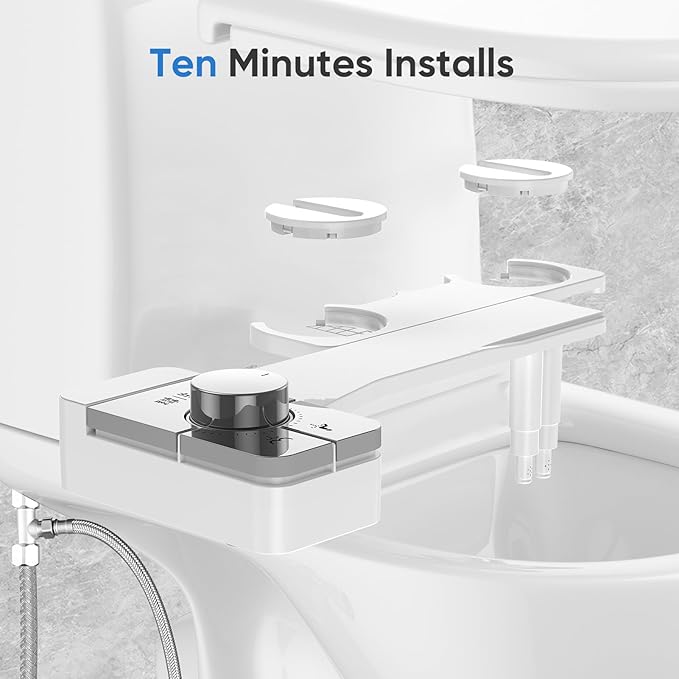 Upgrade Bidet Attachment for Toilet Seat, Adjustable Angle Dual Nozzle, Self-Cleaning, Non-Electric Bidet Attachment for Rear & Feminine Wash, Controllable Fresh Cold Water Pressure (Chrome)