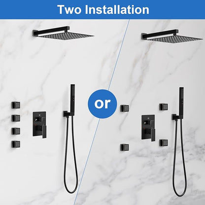 RUMOSE Rainfall Shower System with 4 Full Body Jet 4 Mode Shower Faucet Set | 12 Inch Rain Shower Head, 2 in 1 Handheld Spray, Oil Rubbed Bronze Brass Shower Jet Shower Fixtures, Wall Mounted
