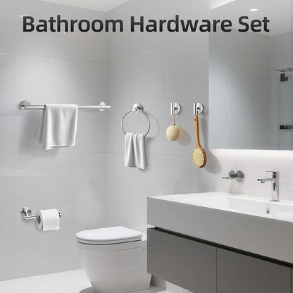 Brushed Nickel Bathroom Hardware Set 5 Pieces, Bathroom Towel Rack Holder Set Wall Mounted, SUS304 Stainless Steel Towel Bar Set - 16 Inch Towel Bar, Toilet Paper Holder, Towel Hooks, Towel Ring