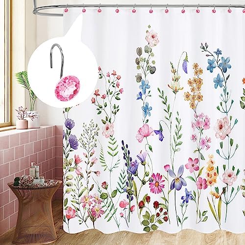 Pink Diamond Crystal Bling Shower Curtain Hooks Rings for Bathroom,12PCS
