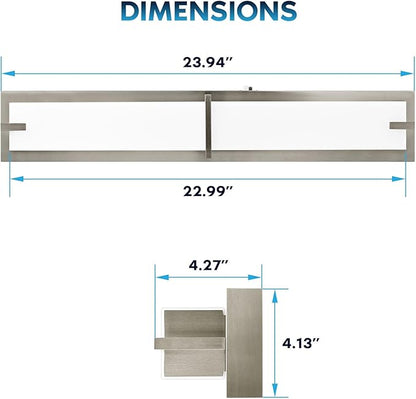 LUXRITE 24 Inch LED Vanity Lights Brushed Nickel Bathroom Light Fixtures 3CCT Selectable 3000K 4000K 5000K Modern Vanity Light Bar Over Mirror 25W 1750 Lumens Dimmable Damp Rated ETL Listed