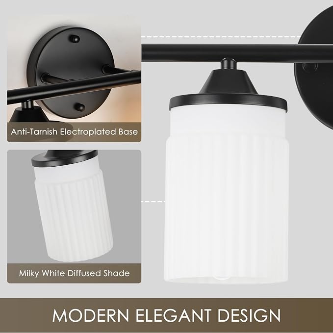 Jonsi Black Bathroom Light Fixtures 6-Light Vanity Lights Modern Wall Sconce with Milk White Shade Brushed Brass Bathroom Light Fixture Over Mirror for Bedroom Hallway Kitchen